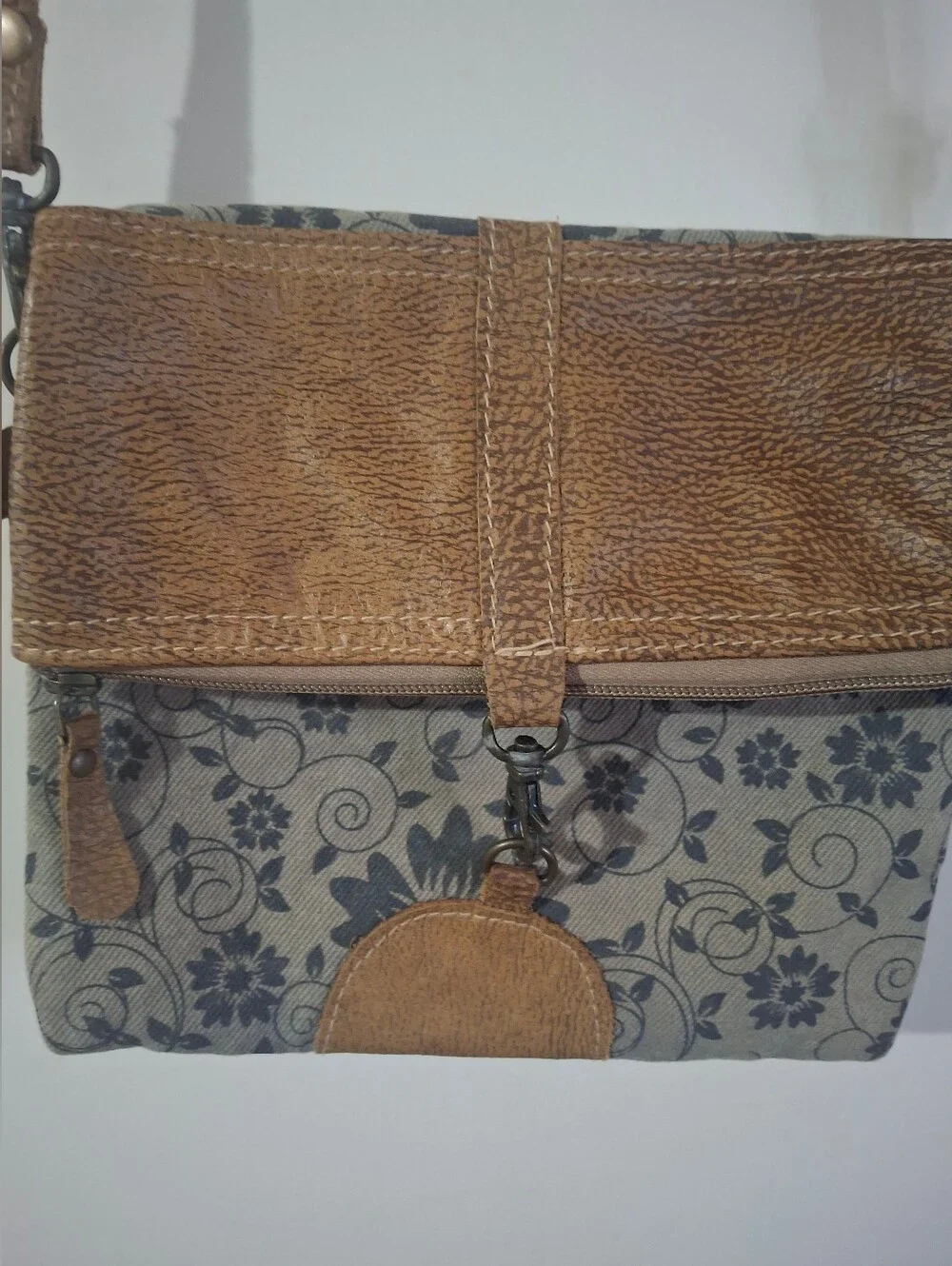 Myra Brown Floral Canvas Crossbody Bag